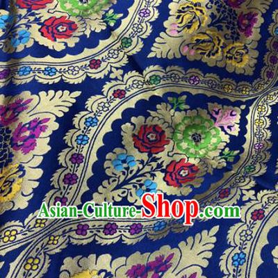 Chinese Traditional Buddhism Begonia Pattern Design Royalblue Brocade Silk Fabric Tibetan Robe Fabric Asian Material