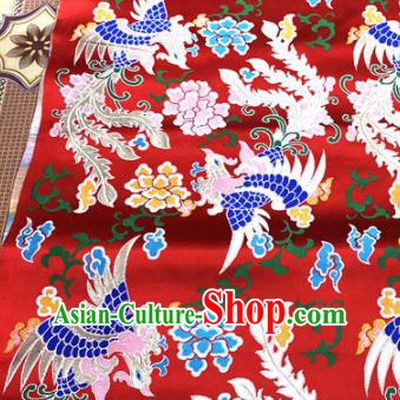 Chinese Traditional Buddhism Phoenix Pattern Design Red Brocade Silk Fabric Tibetan Robe Fabric Asian Material