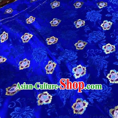 Chinese Traditional Buddhism Peony Flowers Pattern Design Royalblue Brocade Silk Fabric Tibetan Robe Satin Fabric Asian Material