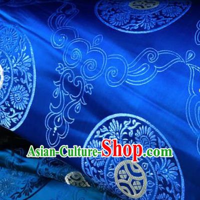 Chinese Traditional Buddhism Chrysanthemum Pattern Design Royalblue Brocade Silk Fabric Tibetan Robe Satin Fabric Asian Material