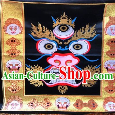 Chinese Traditional Buddhism Kylin Pattern Design Black Brocade Silk Fabric Tibetan Robe Satin Fabric Asian Material