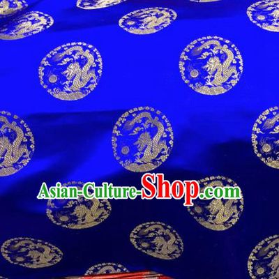 Chinese Traditional Buddhism Round Dragons Pattern Design Royalblue Brocade Silk Fabric Tibetan Robe Satin Fabric Asian Material
