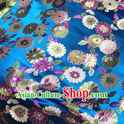 Chinese Traditional Buddhism Daisy Pattern Design Blue Brocade Silk Fabric Tibetan Robe Satin Fabric Asian Material