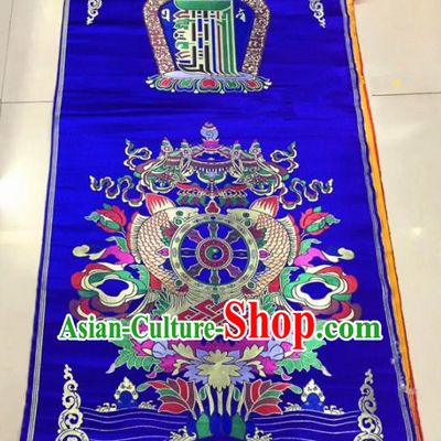 Chinese Traditional Buddhism Composite Flowers Pattern Design Royalblue Brocade Silk Fabric Tibetan Robe Satin Fabric Asian Material