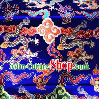 Chinese Traditional Buddhism Cloud Dragons Pattern Design Royalblue Brocade Silk Fabric Tibetan Robe Satin Fabric Asian Material