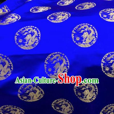 Chinese Traditional Buddhism Round Dragons Pattern Design Royalblue Brocade Silk Fabric Tibetan Robe Satin Fabric Asian Material