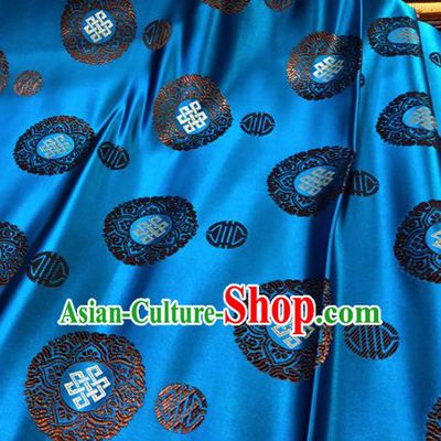 Chinese Traditional Buddhism Lucky Pattern Blue Brocade Silk Fabric Tibetan Robe Satin Fabric Asian Material