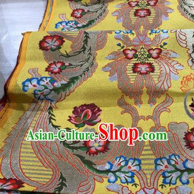 Chinese Traditional Buddhism Phoenix Pattern Yellow Brocade Silk Fabric Tibetan Robe Satin Fabric Asian Material