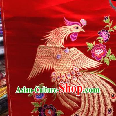 Chinese Traditional Buddhism Phoenix Peony Pattern Red Brocade Silk Fabric Tibetan Robe Satin Fabric Asian Material
