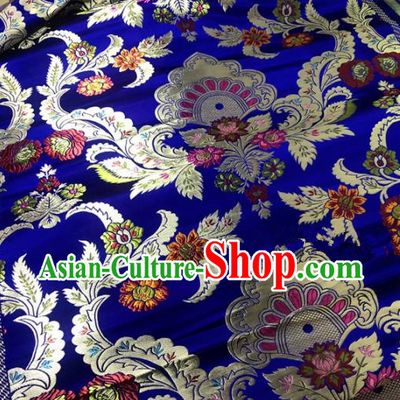 Chinese Traditional Buddhism Chrysanthemum Pattern Royalblue Brocade Silk Fabric Tibetan Robe Satin Fabric Asian Material