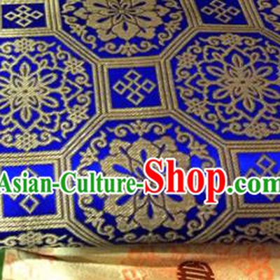 Chinese Traditional Buddhism Rosette Pattern Royalblue Brocade Silk Fabric Tibetan Robe Satin Fabric Asian Material
