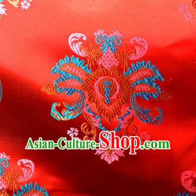 Chinese Traditional Buddhism Rosette Pattern Red Brocade Silk Fabric Tibetan Robe Satin Fabric Asian Material