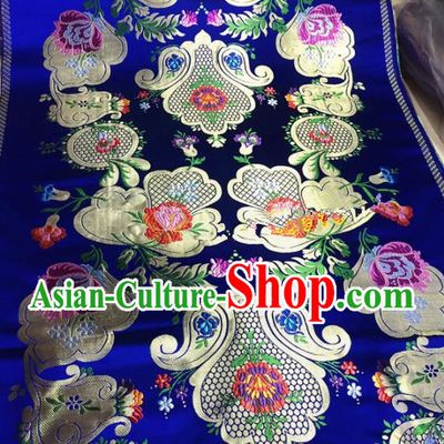 Chinese Traditional Buddhism Pattern Design Royalblue Brocade Silk Fabric Tibetan Robe Satin Fabric Asian Material