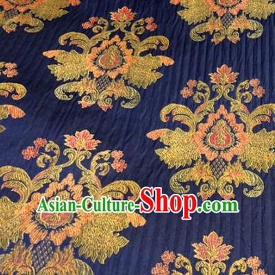Chinese Traditional Buddhism Pattern Navy Brocade Silk Fabric Tibetan Robe Satin Fabric Asian Material