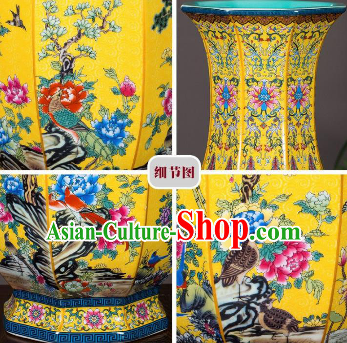 Chinese Jingdezhen Ceramic Yellow Powder Enamel Vase Handicraft Traditional Porcelain Vase Chinese Jingdezhen Ceramic Yellow Powder Enamel Vase Handicraft Traditional Porcelain Vase