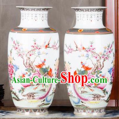 Chinese Traditional Printing Phoenix Peony Enamel Vase Jingdezhen Ceramic Handicraft