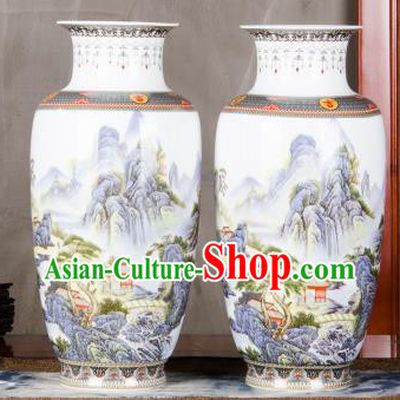 Chinese Traditional Printing Temple View Enamel Vase Jingdezhen Ceramic Handicraft