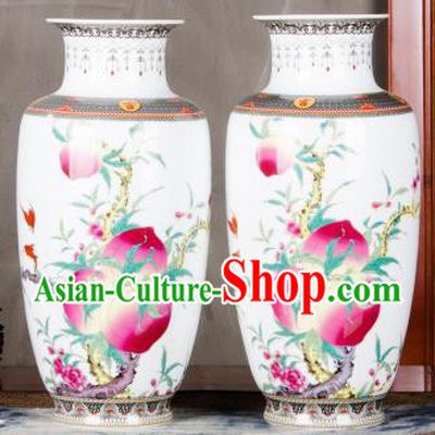 Chinese Traditional Printing Peach Enamel Vase Jingdezhen Ceramic Handicraft