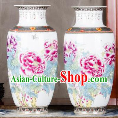 Chinese Traditional Printing Peony Enamel Vase Jingdezhen Ceramic Handicraft