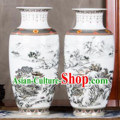 Chinese Traditional Printing Landscape Enamel Vase Jingdezhen Ceramic Handicraft