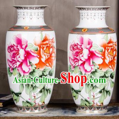 Chinese Traditional Printing Rich Peony Enamel Vase Jingdezhen Ceramic Handicraft