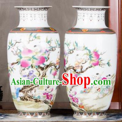 Chinese Traditional Printing Peach Enamel Vase Jingdezhen Ceramic Handicraft