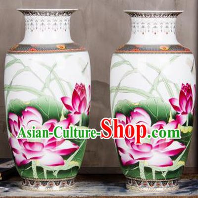 Chinese Traditional Printing Lotus Enamel Vase Jingdezhen Ceramic Handicraft