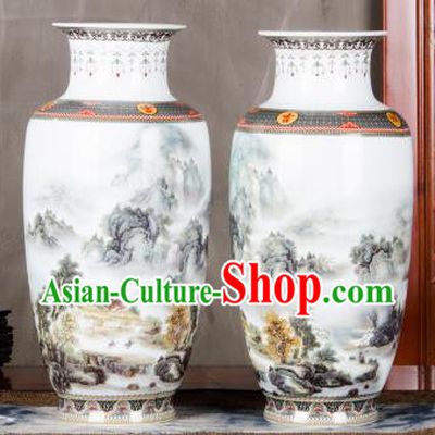 Chinese Traditional Printing Valley View Enamel Vase Jingdezhen Ceramic Handicraft