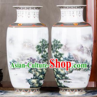 Chinese Traditional Printing Pine Enamel Vase Jingdezhen Ceramic Handicraft