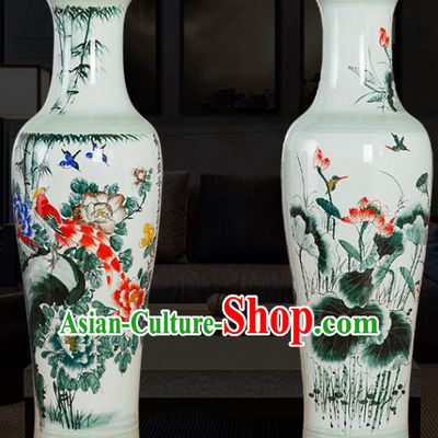 Chinese Traditional Printing Peony Lotus Enamel Vase Jingdezhen Ceramic Handicraft
