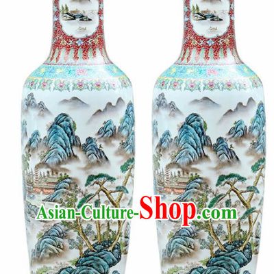 Chinese Traditional Hand Painting Landscape Enamel Vase Jingdezhen Ceramic Handicraft