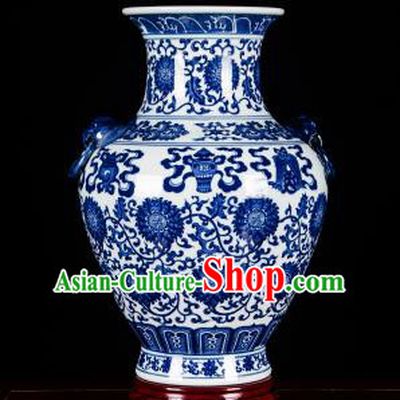 Chinese Jingdezhen Ceramic Craft Twine Pattern Amphora Vase Enamel Handicraft Traditional Porcelain Vase