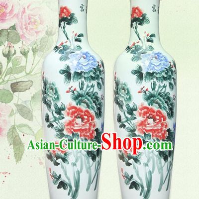 Chinese Traditional Hand Painting Peony Enamel Vase Jingdezhen Ceramic Handicraft