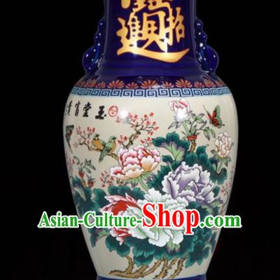 Chinese Jingdezhen Ceramic Craft Hand Painting Peony Enamel Vase Handicraft Traditional Porcelain Vase