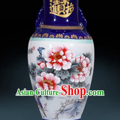 Chinese Jingdezhen Ceramic Craft Hand Painting Red Peony Enamel Vase Handicraft Traditional Porcelain Vase