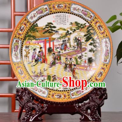 Chinese Traditional Hand Painting Beauty Decoration Enamel Dish Jingdezhen Ceramic Handicraft