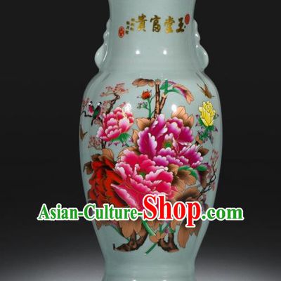 Chinese Jingdezhen Ceramic Craft Printing Peony Enamel Vase Handicraft Traditional Porcelain Vase
