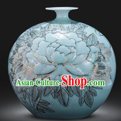 Chinese Jingdezhen Ceramic Craft Peony Pattern Enamel Pomegranate Vase Handicraft Traditional Porcelain Vase