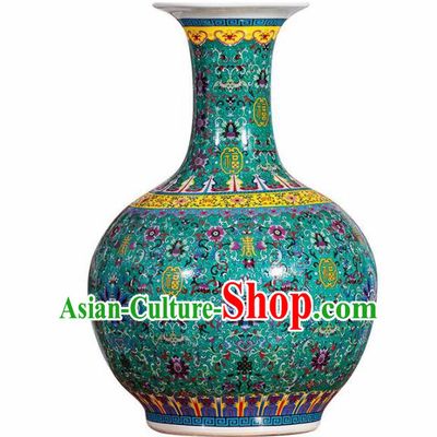 Chinese Jingdezhen Ceramic Craft Colour Enamel Green Vase Handicraft Traditional Porcelain Vase