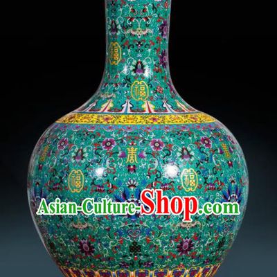 Chinese Jingdezhen Ceramic Craft Colour Enamel Green Ball Vase Handicraft Traditional Porcelain Vase