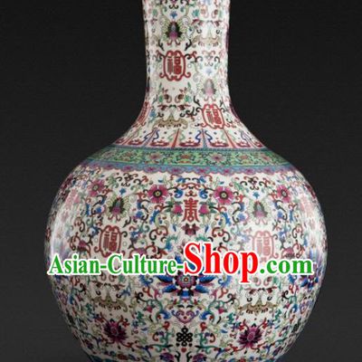 Chinese Jingdezhen Ceramic Craft Colour Enamel White Ball Vase Handicraft Traditional Porcelain Vase
