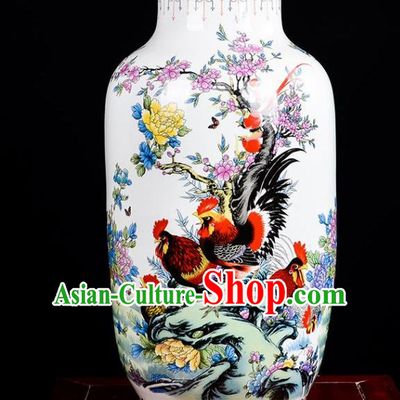 Chinese Jingdezhen Ceramic Craft Painting Golden Pheasant Vase Handicraft Traditional Porcelain Vase