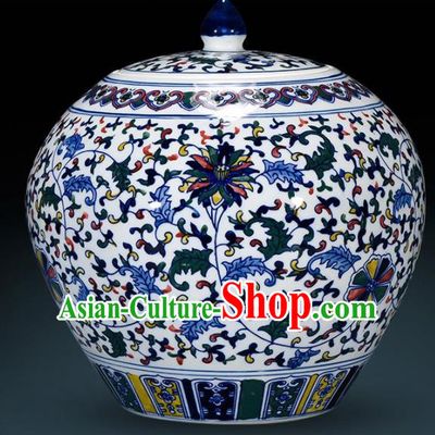 Chinese Jingdezhen Ceramic Craft Twine Lotus Pattern Enamel Jar Handicraft Traditional Porcelain Vase