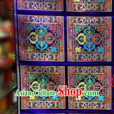 Chinese Traditional Buddhism Cross Pestle Pattern Royalblue Brocade Silk Fabric Tibetan Robe Satin Fabric Asian Material