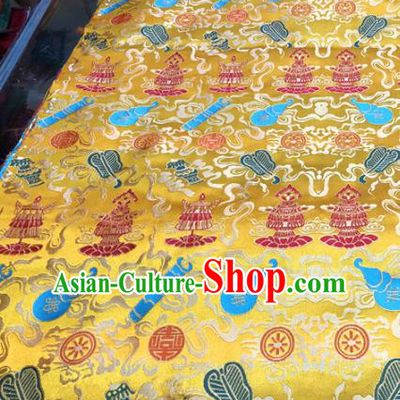 Chinese Traditional Buddhism Calabash Pattern Golden Brocade Silk Fabric Tibetan Robe Satin Fabric Asian Material