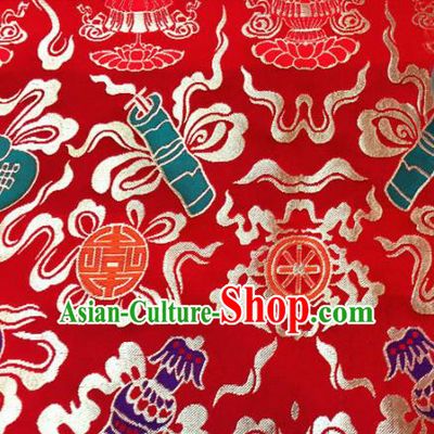 Chinese Traditional Buddhism Calabash Pattern Red Brocade Silk Fabric Tibetan Robe Satin Fabric Asian Material