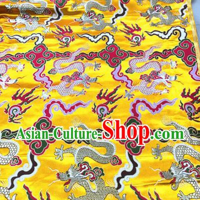 Chinese Traditional Buddhism Dragon Pattern Yellow Brocade Silk Fabric Tibetan Robe Satin Fabric Asian Material