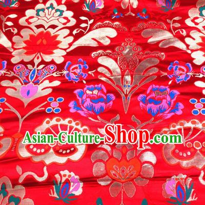 Chinese Traditional Pattern Red Brocade Silk Fabric Tibetan Robe Satin Fabric Asian Buddhism Material
