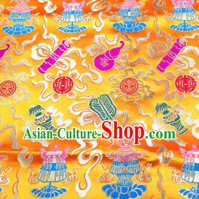 Chinese Traditional Lucky Pattern Golden Brocade Silk Fabric Tibetan Robe Satin Fabric Asian Buddhism Material