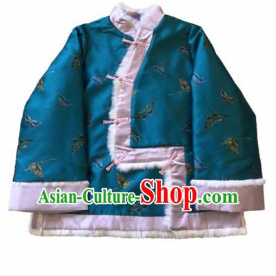 Chinese Traditional National Costume Embroidered Butterfly Green Jacket Tang Suit Outer Garment for Women